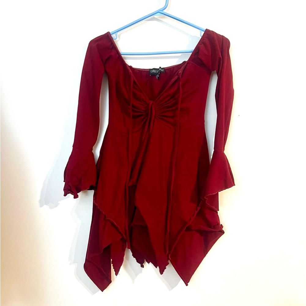 Dolls Kill Current Mood F is for Fairies Burgundy Handkerchief Dress